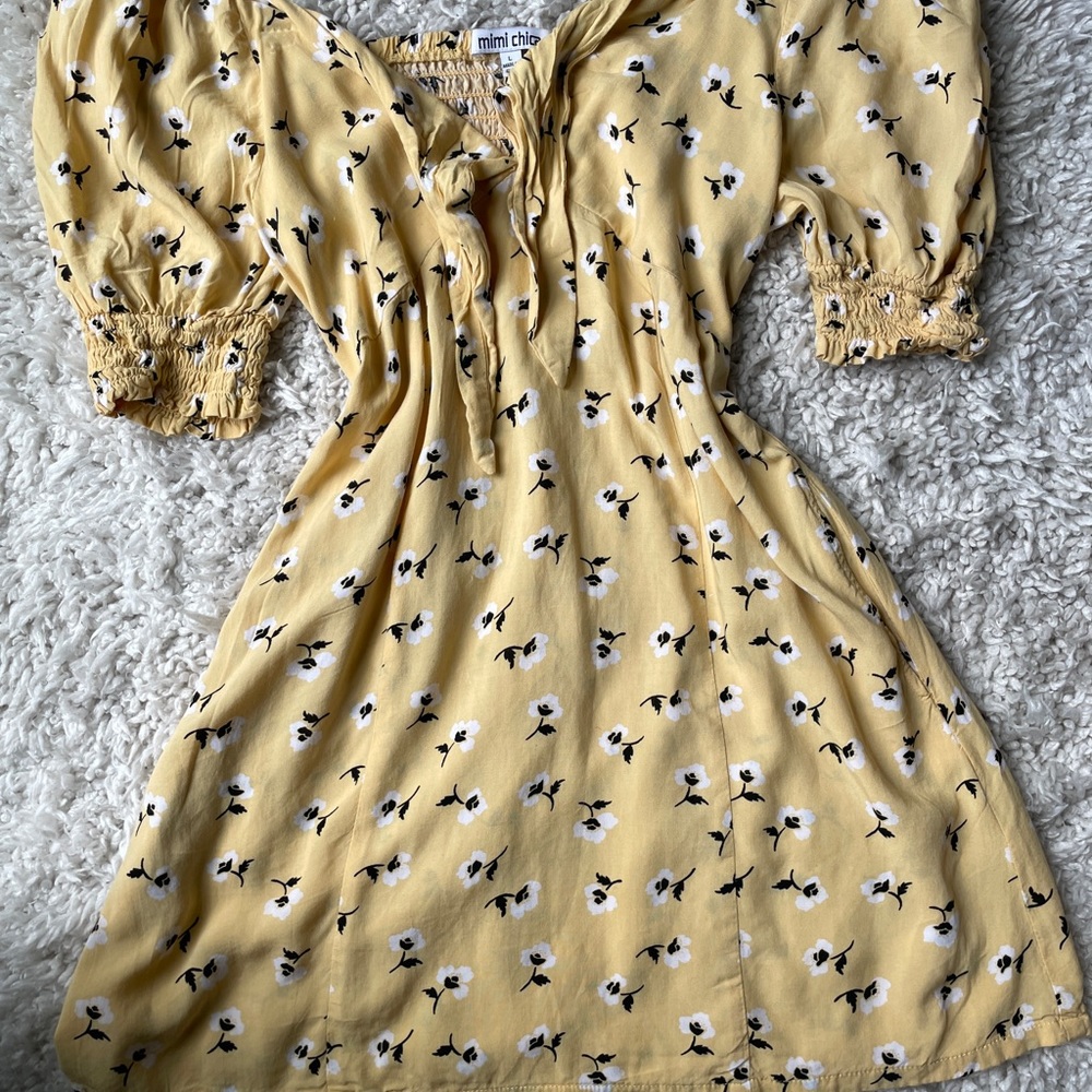 Off shoulder summer yellow flower dress